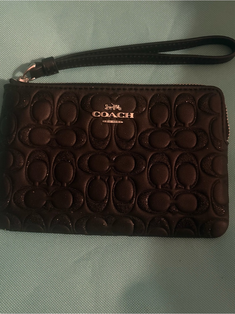 #25 Coach Signature Embossed Glitter Leather Wristlet Creed:J1922-F80214 NWOT